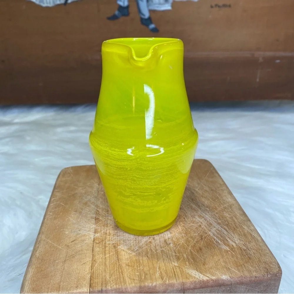 Yellow Blown Glass Small Pitcher with Applied Clear Glass Handle